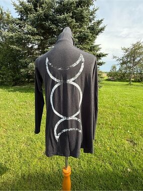 Blackcraft Triple Moon Hooded Cardigan with White Print | S